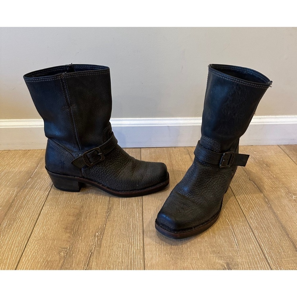 Frye Dark Brown Leather Engineer Boots Womens 7.5М 76905 Neoprene Heels Harnass